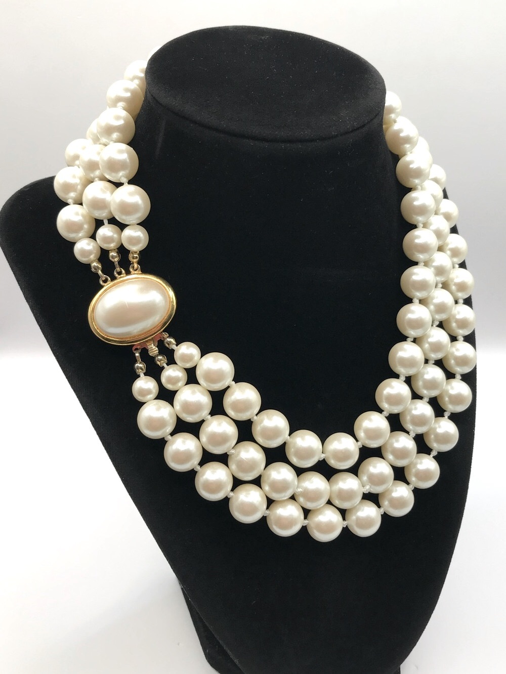 Classic Gold-Accent Ivory Faux Pearl Multi-Strand Necklace